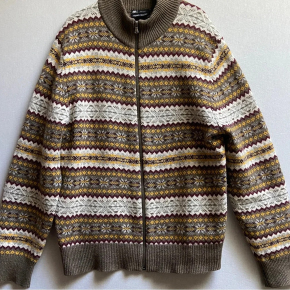 Le 31 Par Simons Visions Lambswool jacquard zip up knit sweater cardigan Sz L - Picture 1 of 10